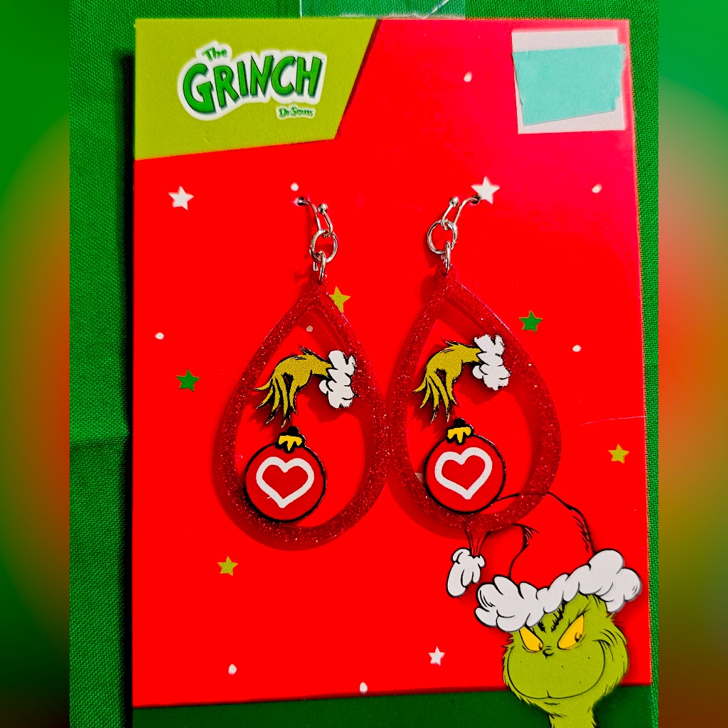Dr Seuss The Grinch Red Glitter Teardrop Earrings